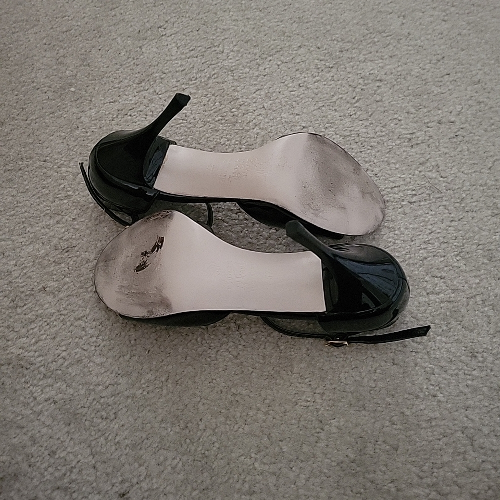Comme Il Faut Argentine Tango Black Patent Ankle-Strap Open-Toe Heels 37 7 - Picture 6 of 7